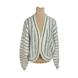 Vintage Sun-Wai Angora Black & White Cardigan Sz M